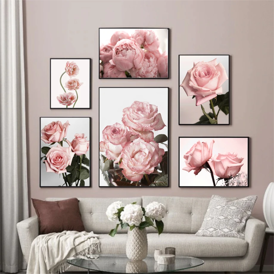 Скандинавская розовая роза скандинавские плакаты и принты Настенная живопись на