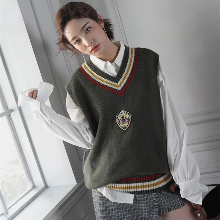 Женский пуловер без рукавов Осень зима 2019 корейский стиль винтажный значок в