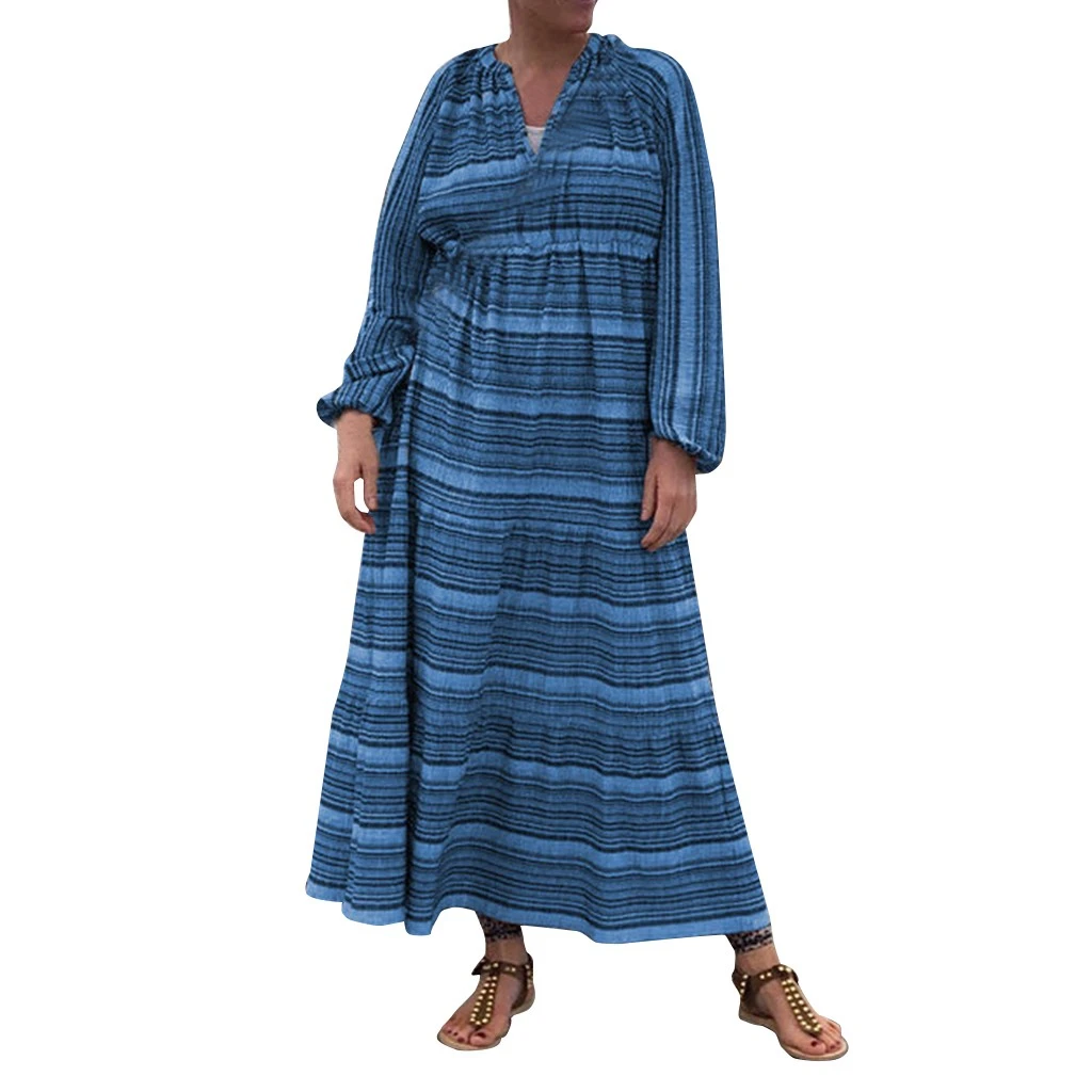 Женское Повседневное платье в полоску Free Ostrich Осеннее хлопковое льняное с