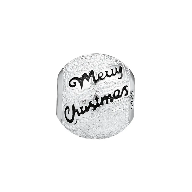 

Merry Christmas Charm Beads For Jewelry Making Black Enamel Matte Round Ball Beads for Charms Bracelets Silver 925 Jewelry DIY