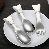 baby stainless steel fork and spoon travel door camping tableware tools portable tableware lovely cat pattern kitchen supplies