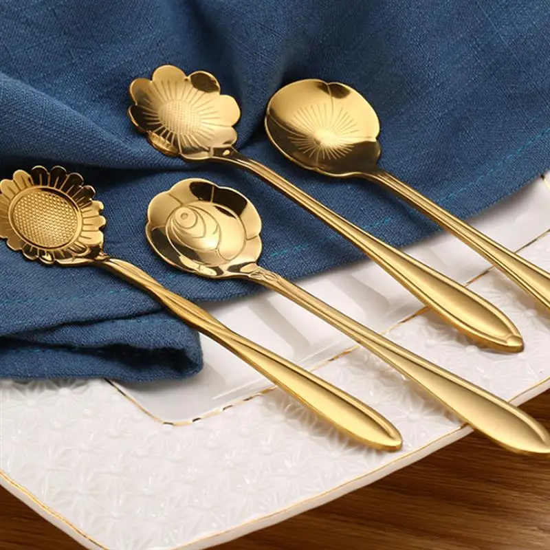 8 шт. набор ложки с цветами из нержавеющей стали многоразовые для чая ложка