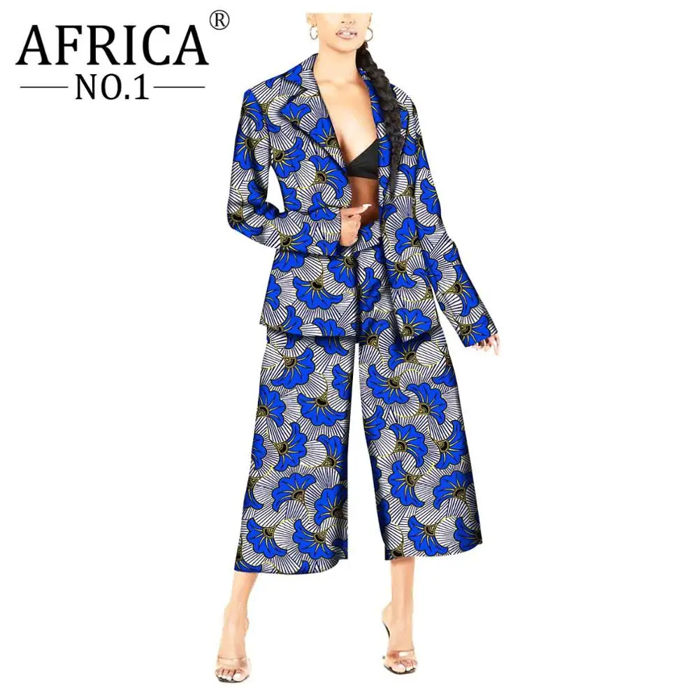 African Retro Floral Print Suit for Women Coats and  wide-leg pant 2 pieces Outfits Jacket formal Ladies  sexy fashion dress