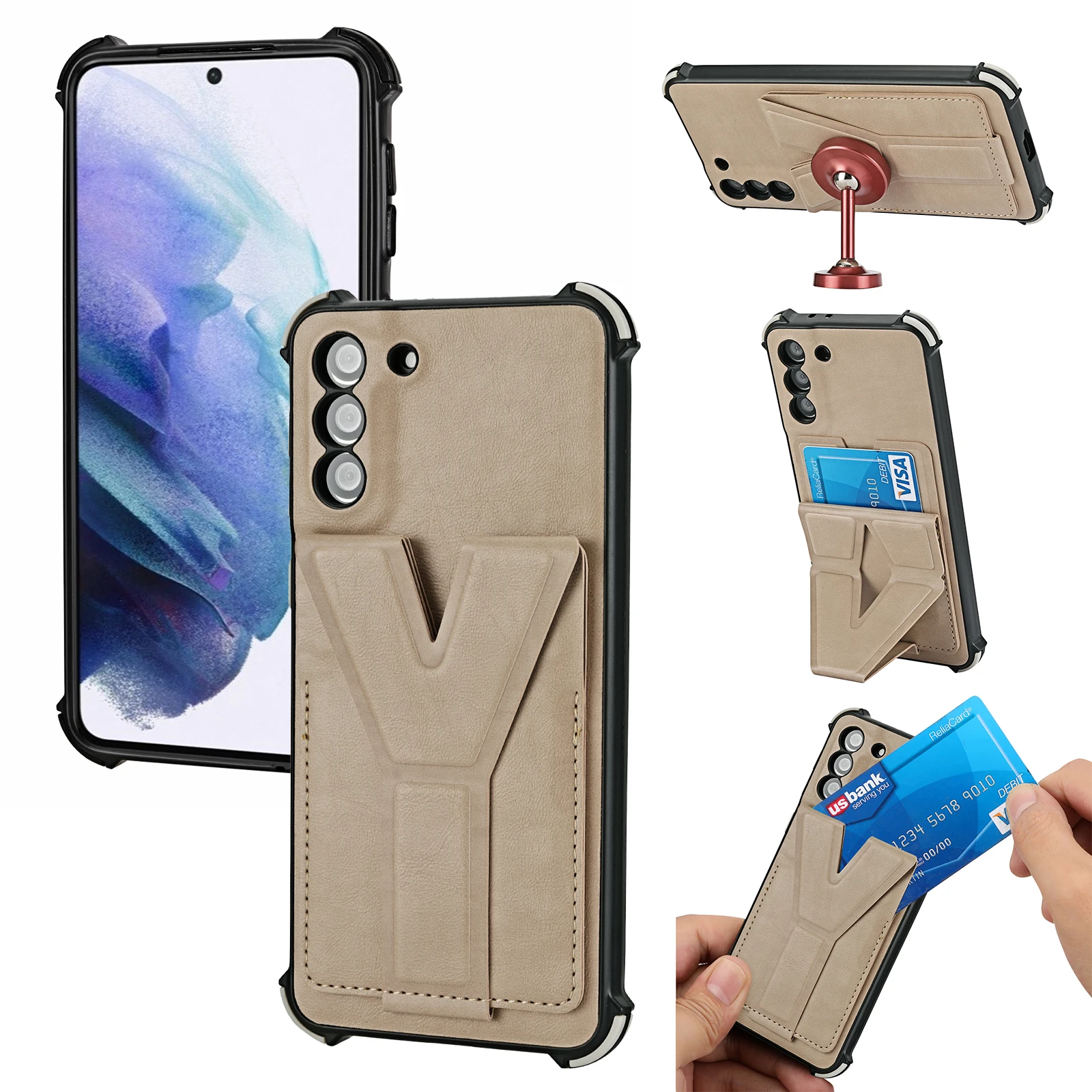 

Pu Leather Phone Case For Samsung Galaxy S21 Plus S21 Ultra Card Slot Stand Cover For Galaxy A72 A52 A71 A51 A50 TPU Bumper Case