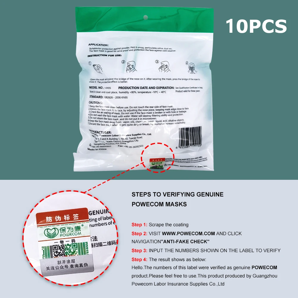 

10PCS KN95 Mascarillas KN95 Face Masks 5 Layers filter Face Mask 95% Filtration Mouth Masks Dustproof Respirator POWECOM Mask