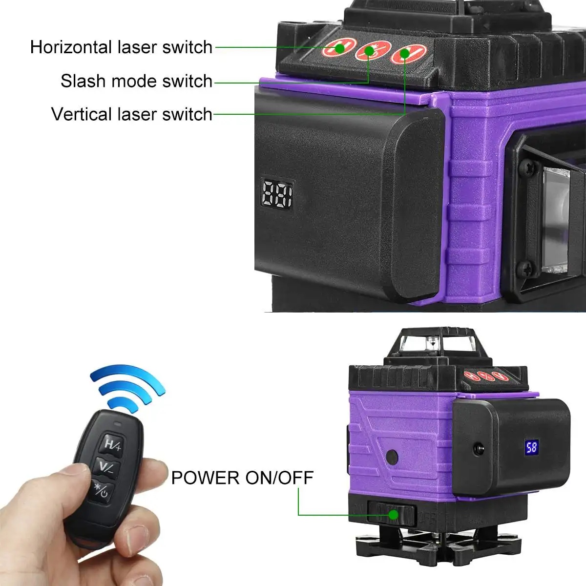 FASGet 16/12/8 Lines Professional Floor and Ceiling Remote Control 4D Green Line Laser Level with 4000mah Li-Ion Battery | Инструменты