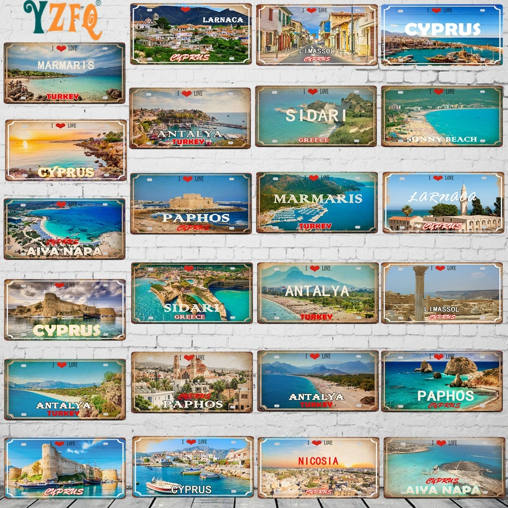 [Yzfq] 30x15 см, Турция, Греция, Кипр, городской металлический знак, номерной знак для стены, ресторана, магазина, рукоделие, Декор для дома