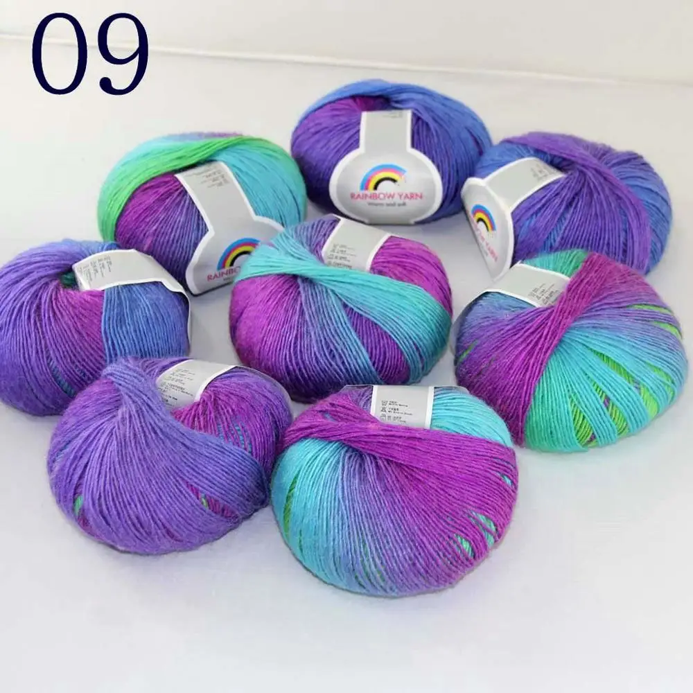

Sale Soft 8X50gr ballCashmere Wool Colorful Rainbow Wrap Shawl DIY Hand Knit Yarn Fuchsia Blue Aqua Green 524-09-8