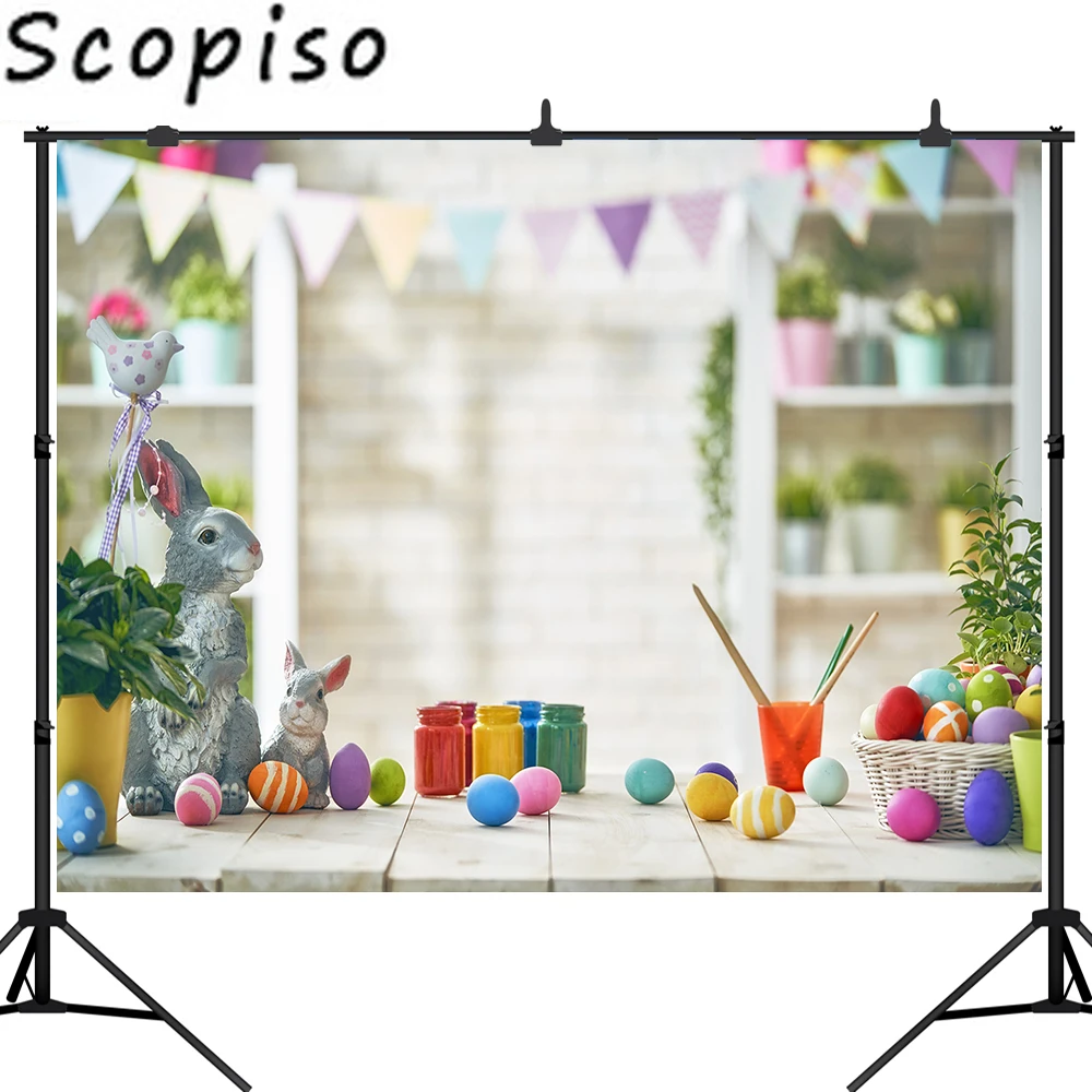 Фон для фотосъемки с пасхальным изображением цветов магазина деревянного стола