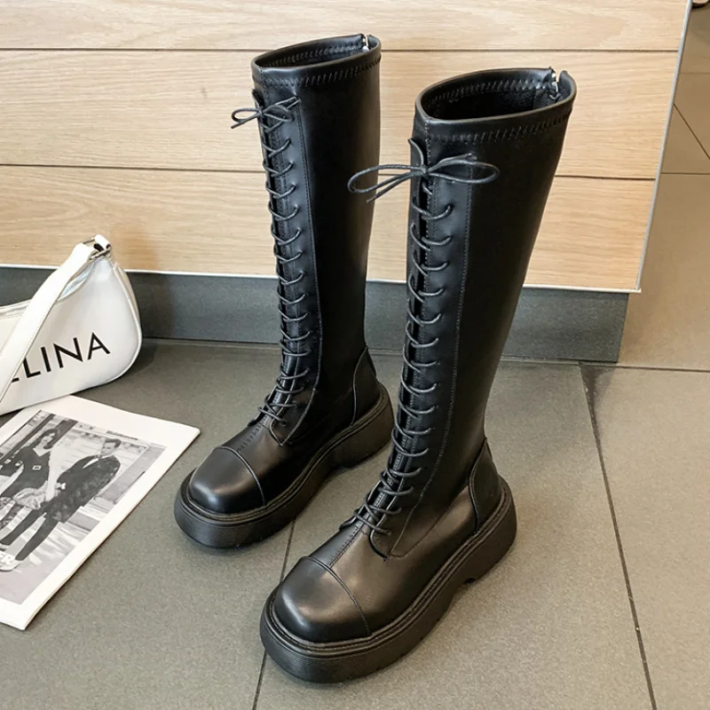

Women's High Boots 2022 Autumn and Winter New Round Toe Zipper Ladies Knee-length Boots Thick-soled Knight Boots Designer Boots