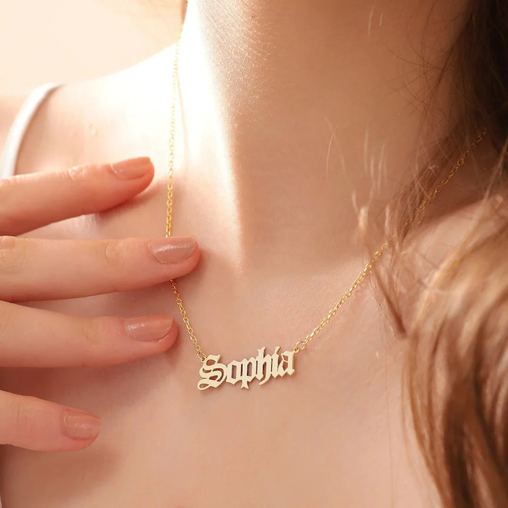 

Personalized Custom Name Necklace for Women Old English Names Choker Stainless Steel Nameplate Pendant Men Jewelry Necklace Gift