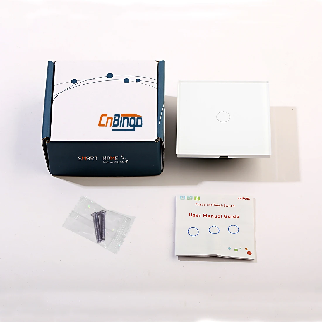 

Bingoelec Touch Switch EU/UK Standard Stairs Light Control 1G2W White Crystal Glass Panel Product Size 86*86mm 110V-250V AC