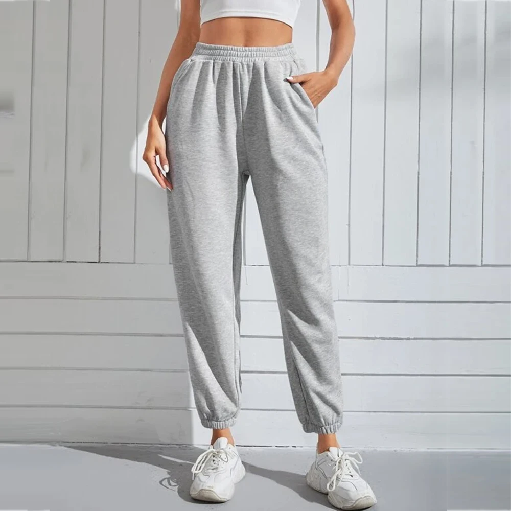 

Женские спортивные брюки, однотонные серые хлопковые брюки, спортивные повседневные уличные укороченные брюки в стиле хип-хоп, одежда для д...
