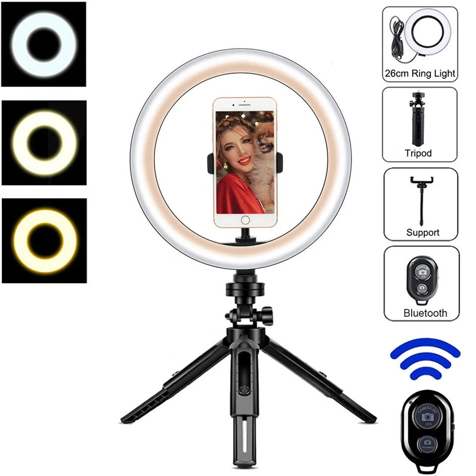 

10inch Photography Lighting Ringlight with Tripod Photo Dimmable Fill Lamp LED Selfie Ring Light Trepied Live Phone Stand Holder
