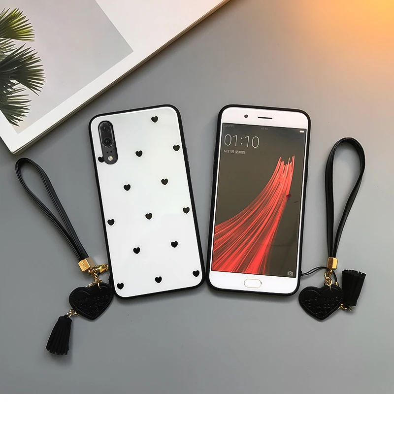 Чехол и ремешок для huawei P20 Lite Nova 5 Чехол стеклянный жесткий чехол для huawei Y9 простое маленькое сердце любви ремешок funda