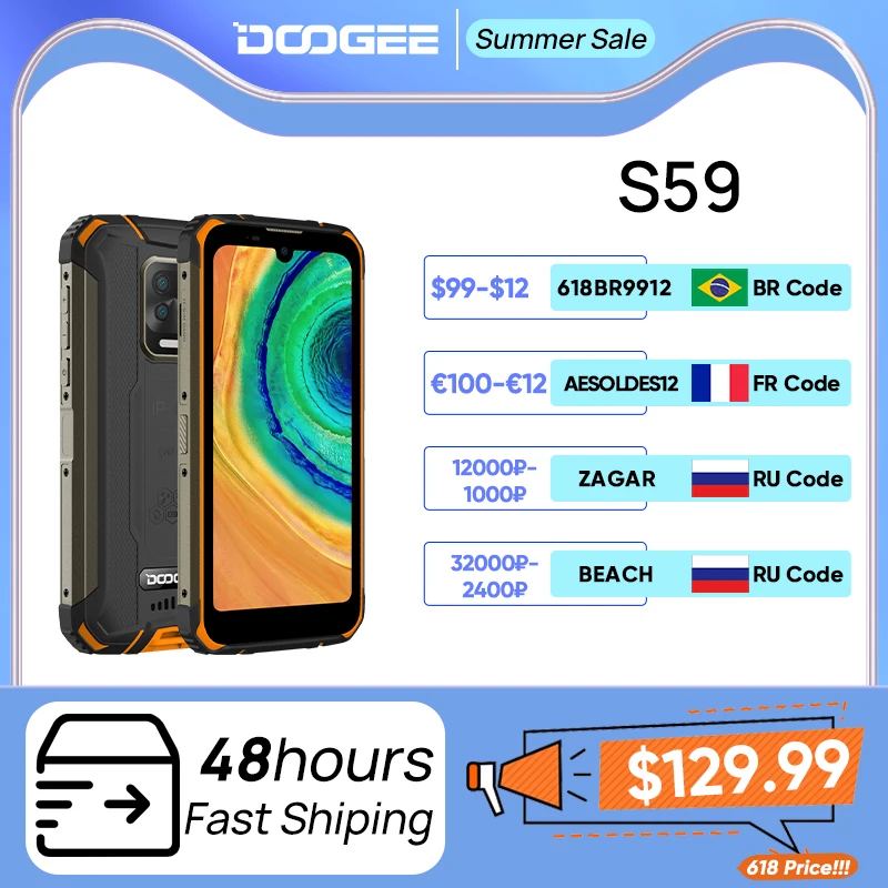 Смартфон DOOGEE S59 защищенный 10050 мАч 4 + 64 ГБ IP68/IP69K 2 Вт|Смартфоны| |