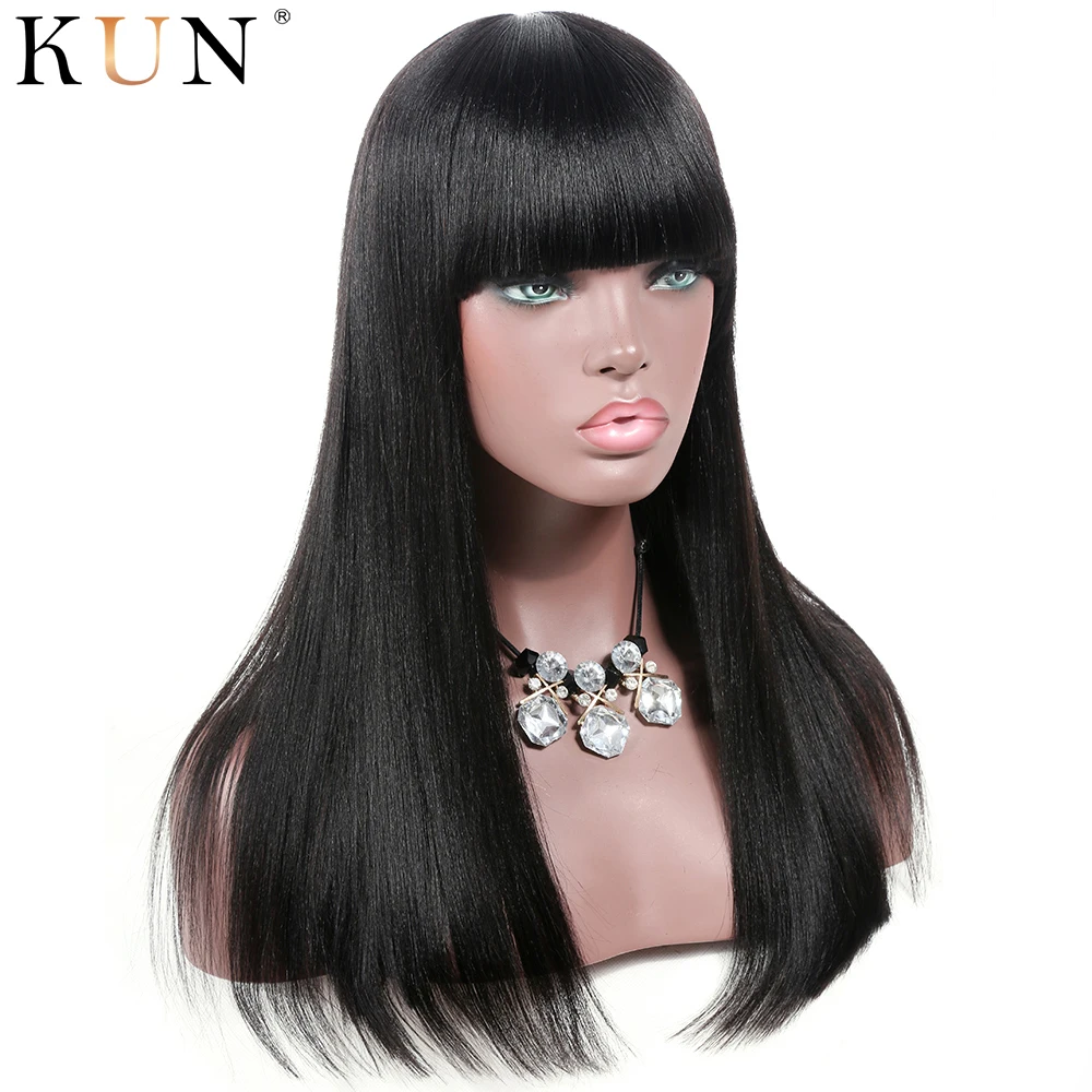 Yaki прямые человеческие волосы парик с челкой Бразильские волосы Remy кружева спереди человеческие волосы парики предварительно сорвал для женщин 13x4 13x6 парик фронта шнурка