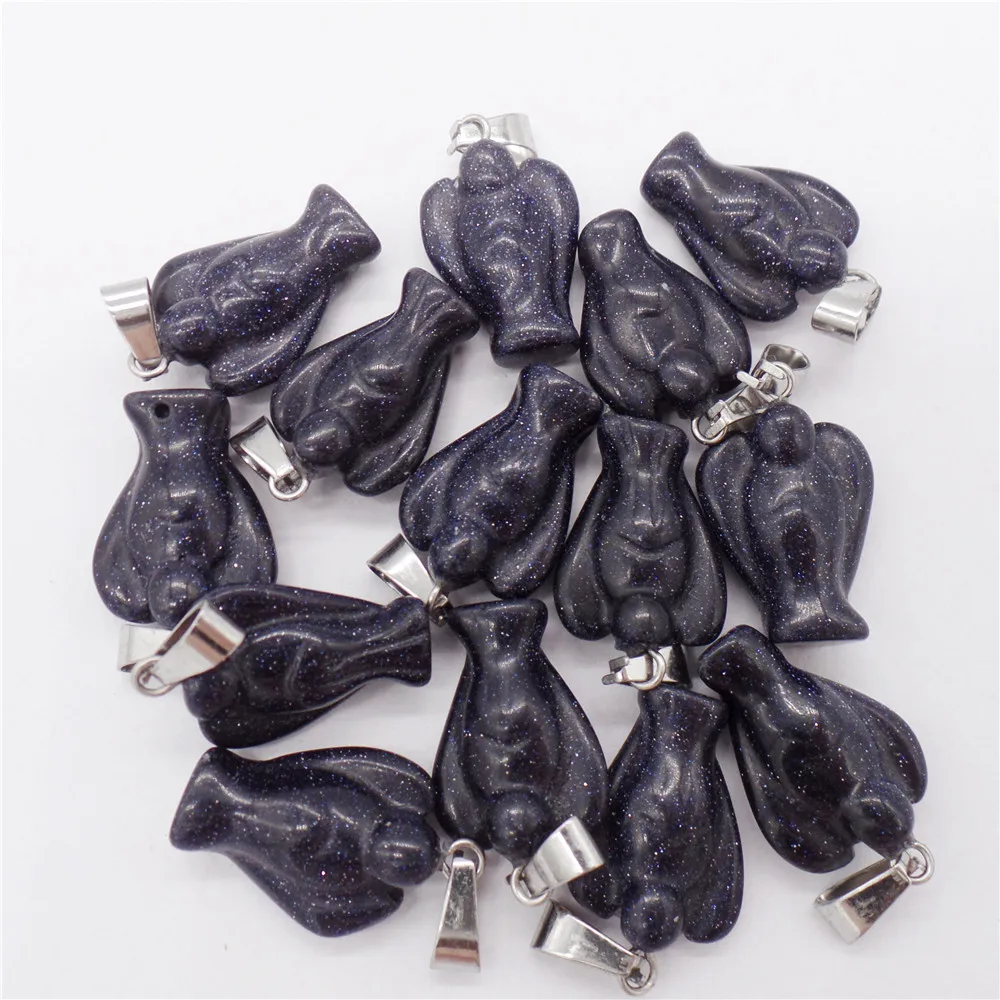 

10 шт. 21x15x7 мм ручная резка Синий Песок камень Ангел Кулон Бисер для DIY изготовления ювелирных изделий ожерелье аксессуары