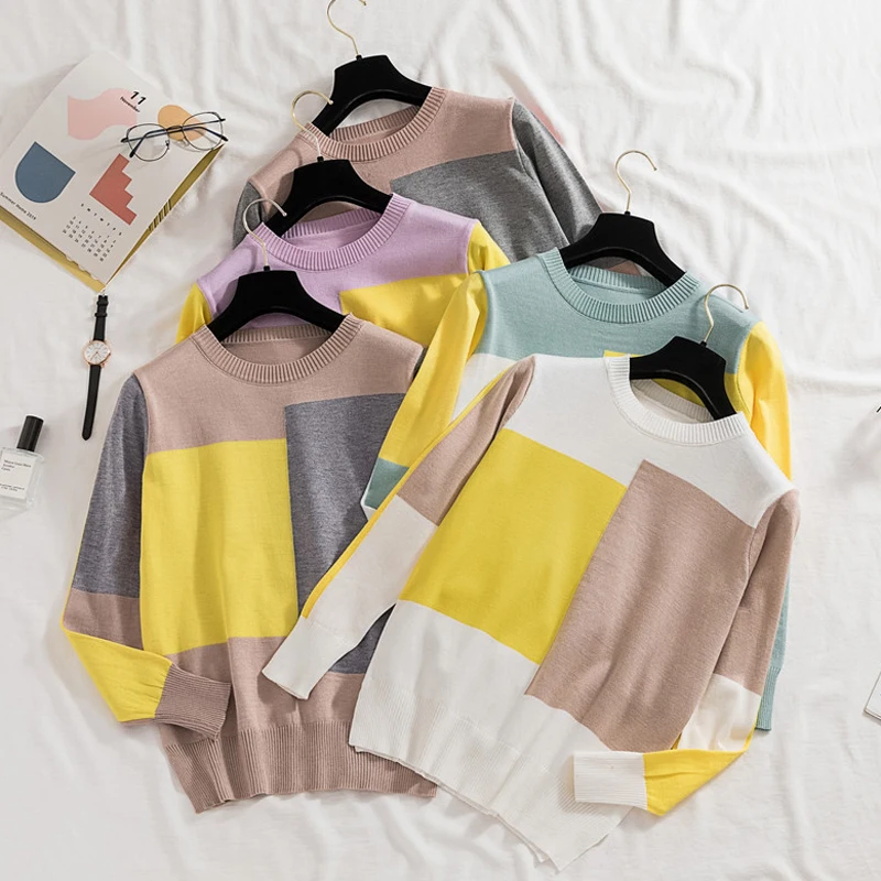 

Shintimes 2020 осенне-зимний Повседневный цветной женский свитер корейский модный свободный свитер женский вязаный Топ с длинным рукавом