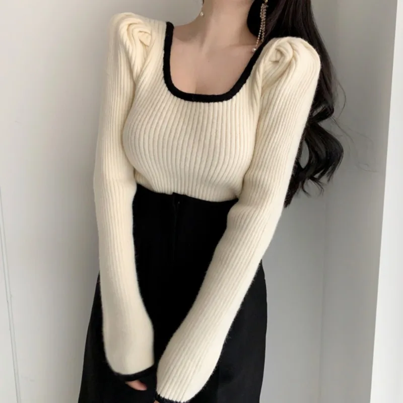 

Knitted Women Sweater Autumn Winter Bottom Stretchy Pullover Chic Korean Fashion Pull Femme Ropa Mujers Dropshipping