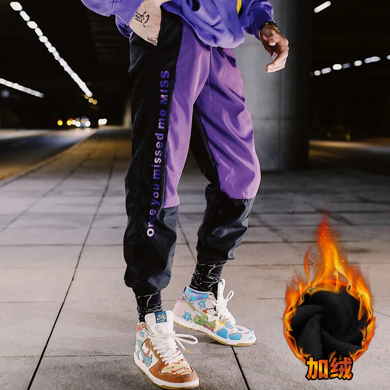 

Hip Hop Winter Men's Pants Warm Casual Cargo Joggers Pants Men Ribbons Windbreak Plus Velvet Streetwear Mens Loose Trousers