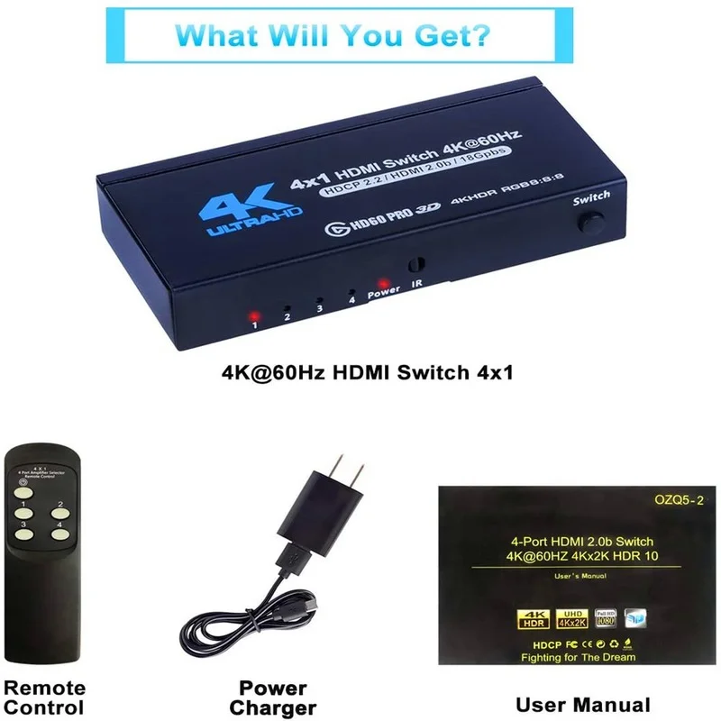 2021 Лучший 4K HDMI-совместимый переключатель 2,0 портов Sup RGB 4:4:4 HDR переключатель 4K 60 Гц 2,0 переключатель дистанционный IR UHD 4 порта Переключатель от AliExpress WW