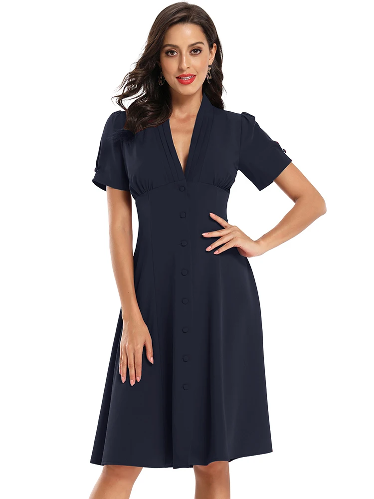 Женское Атласное Платье До Колена ТРАПЕЦИЕВИДНОЕ летнее платье на пуговицах с v