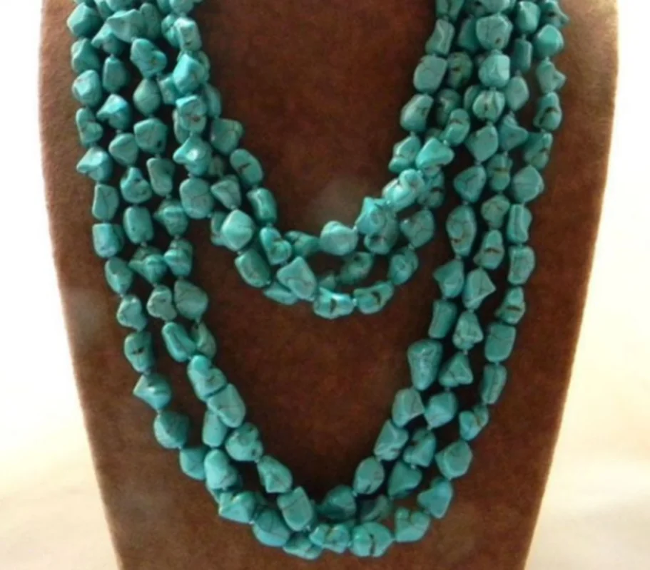 

Natural Blue Irregular Turker Turquoise Gemstone Beads Necklace Long 100"AAA