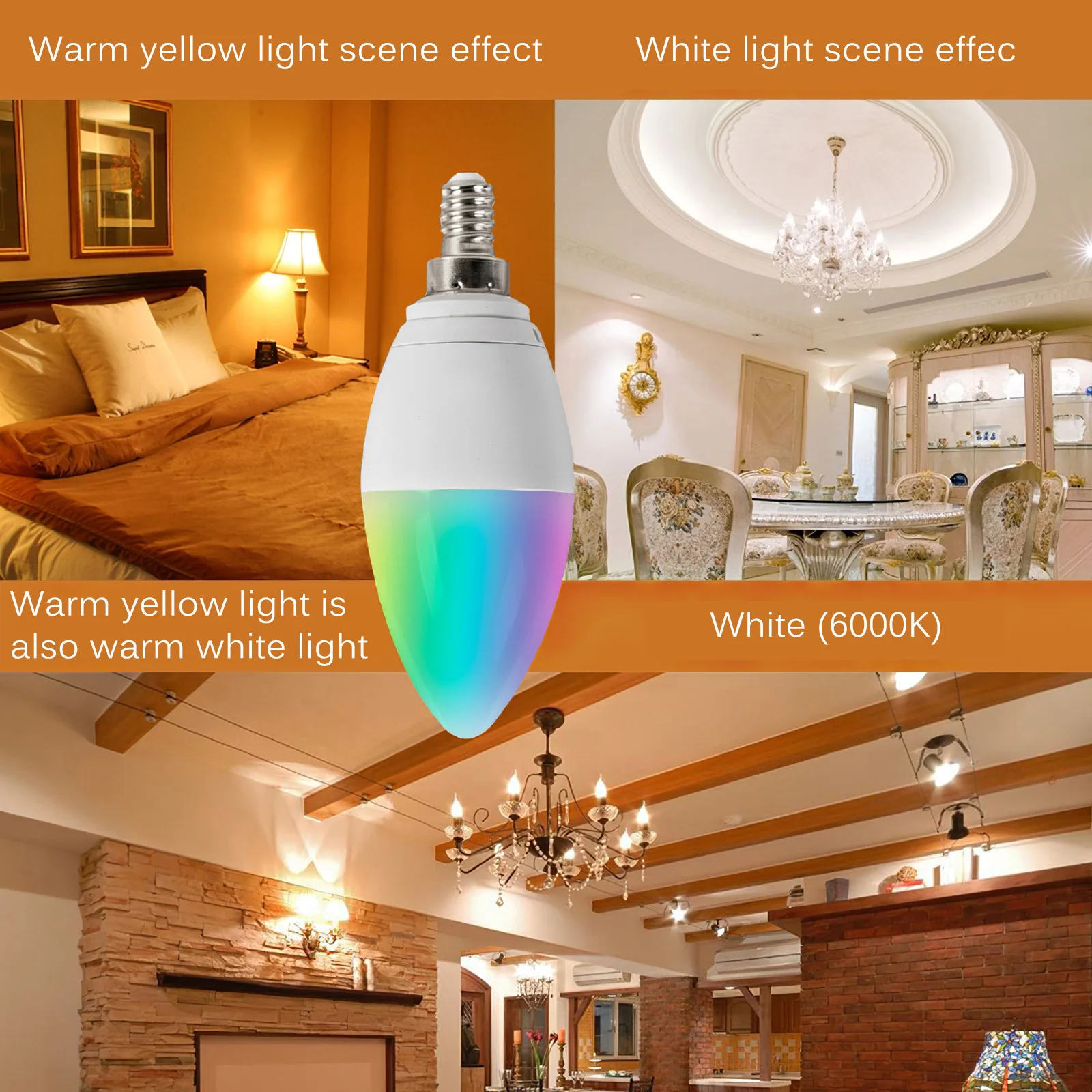 

Candle Shape Smart RGB Bulb E14 5W Intelligent LED Light Dimmer Lamp Compatible With IOS/Android Phone control 10pcs
