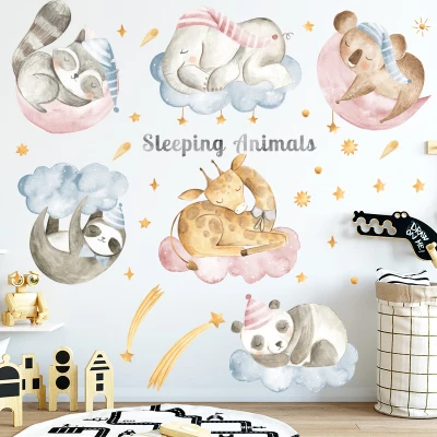 

Good Night Nap Wall Stickers Cartoon Animal Baby Bedroom Color Wallpaper DIY Kids Room Decoration Posters And Prints Wall Art