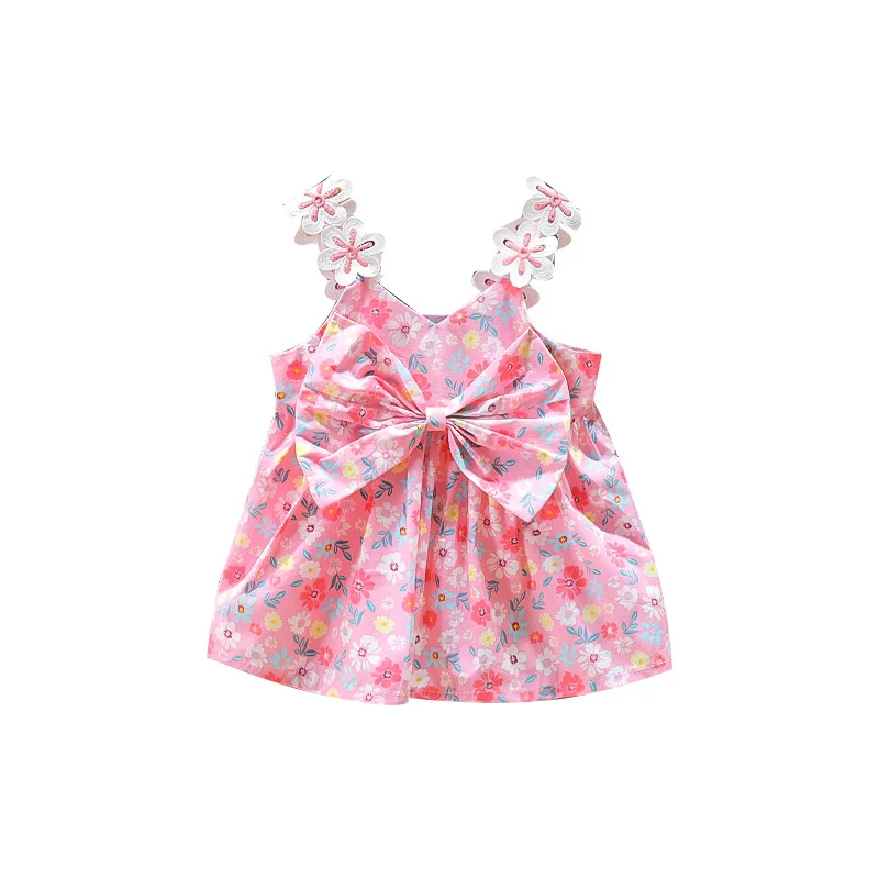 

Infant Dress Summer Princess Children's Clothing Baby Flower Bow Knot Sling Floral Dress For 0-1Y Girl