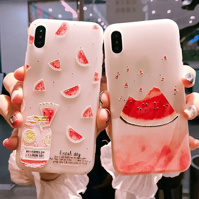 Рельефный Чехол для мобильного телефона с фруктовым арбузом iPhone X XS 8 7 6 6S PluS