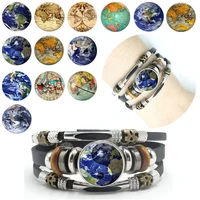 i love the earth glass cabochon bracelet yin yang sky blue earth black leather snap bracelet sports and leisure running bracelet