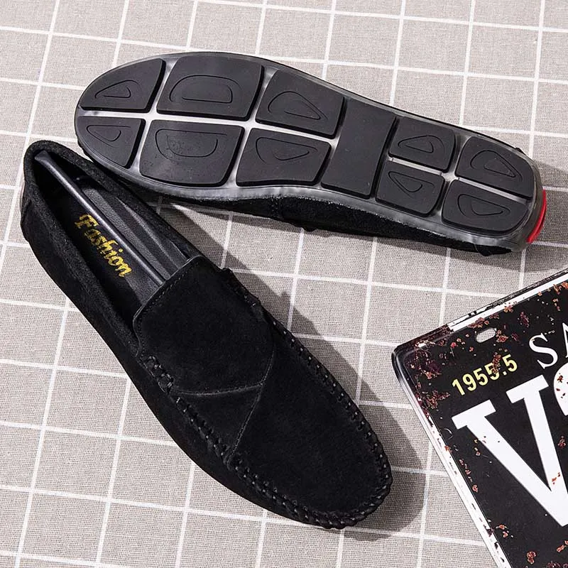 Мужские лоферы из коровьей замши повседневные Мокасины на плоской подошве обувь