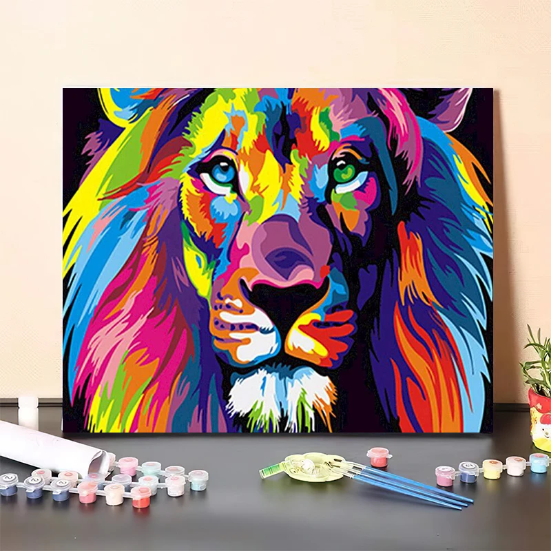 

DIY Painting Frame Animals Colorful Lion Diy Painting By Numbers Kit Modern Wall Art Picture Acrylic Paint By Numbers For Gift