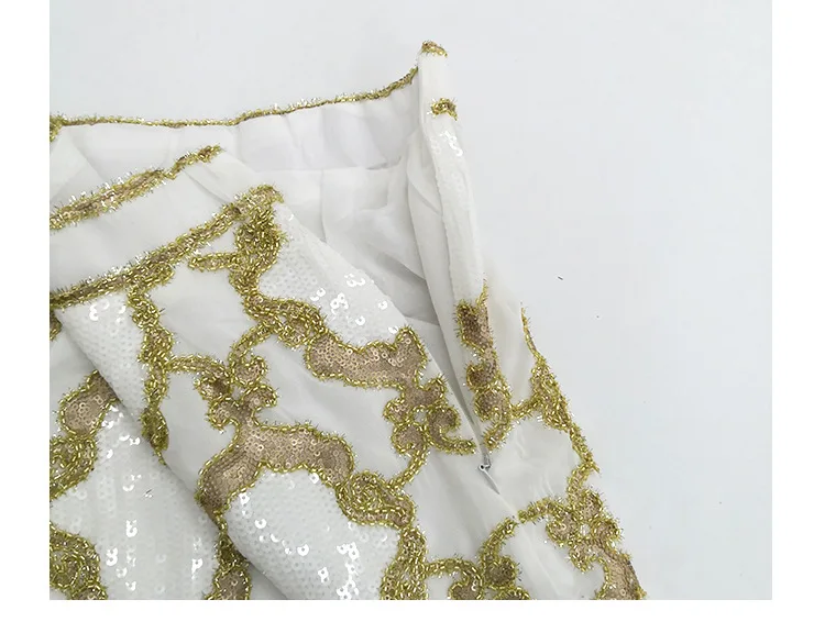 

CHIC Bling Embroidery Geometric Sequin Women Skirt Vintage National Ladies Slim Mini Skirts A-line