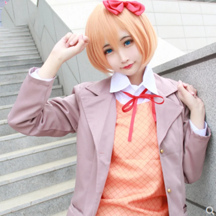 Monika man woman Аниме Косплей Doki Literature Club cos костюмы рубашка пиджак жилет юбка галстук