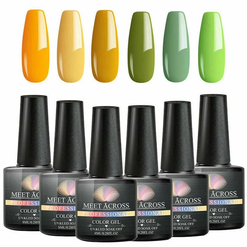 Набор гель-лаков для ногтей зеленый желтый цвет блестящий гель наборы