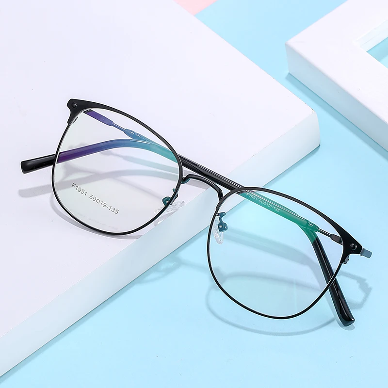 

LAMOFUR Retro Women's Glasses Frame Men Metal Optical Eyeglasses 2021 Fashion Transparent Spectacles 54C-1951