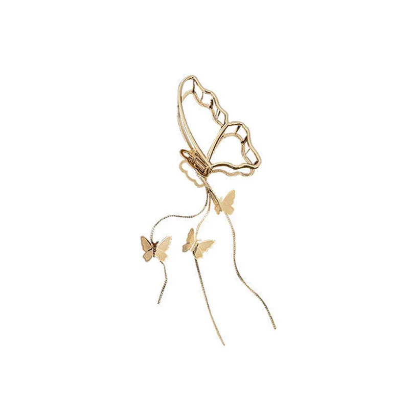 

New Vintage Long Tassel Butterfly Metal Geometric Hair Claw Love Pendant Crab Clips For Women Party Accessories Jewelry