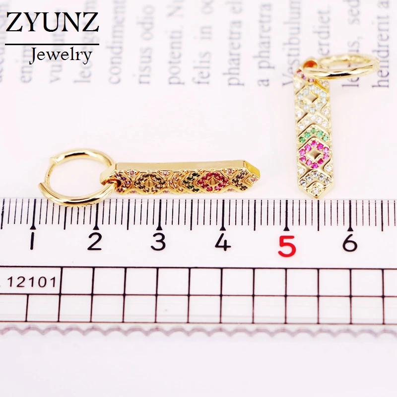 

4 Pairs, Colorful CZ Crystal Zirconia Geometric Dangle Earrings Female Gold Color Jewelry Micro Pave CZ For Women Girls