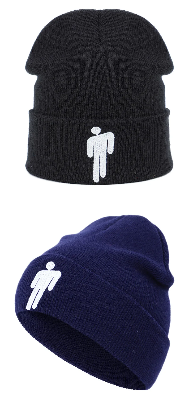 Зимние шапки для мужчин и женщин с вышивкой Billie Eilish Beanie Hat для женщин и мужчин, вязаные теплые однотонные хип-хоп повседневные с манжетами, широкий берет-Боб