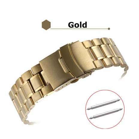 Золотой Stainless Steel Watch Band 18mm 20mm 22mm 24mm Strap Wristband Curved End Watch Strap Double Lock Buckle Replacement Wrist Belt - Цвет ремешка: Золотой