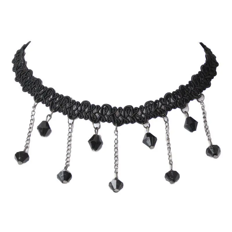 

Black Lace Hand-woven Necklace Water Drop Clavicle Chain Tassel One Curtain You Meng Sweater Chain