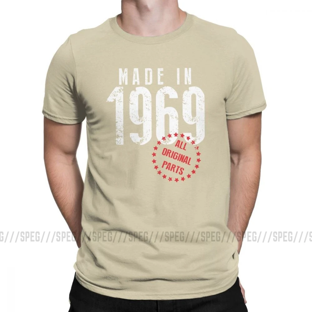 Хаки Мужская футболка, сделано в 1969, все оригинальные детали, винтажные футболки с короткими рукавами на 50-й день рождения, одежда с круглым вырезом, хлопковые футболки, новое поступление - Цвет: Хаки