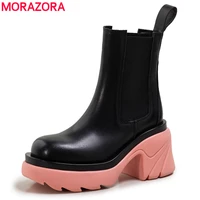 morazora plus size 34 42 genuine leather chelsea boots women slip on thick bottom platform boots ladies ankle boots female shoes