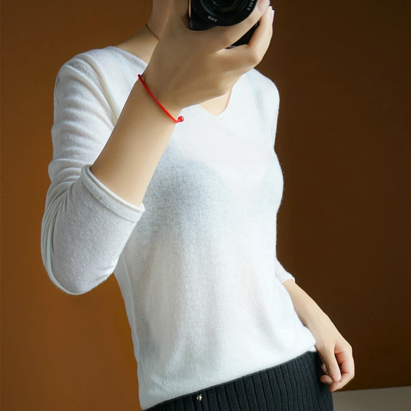 

zocept New Arrivals Worsted 100% Wool Sweater Cool and Soft V-Neck Knit Pullover Spring Autumn Street Elegant Solid Jumper Tops