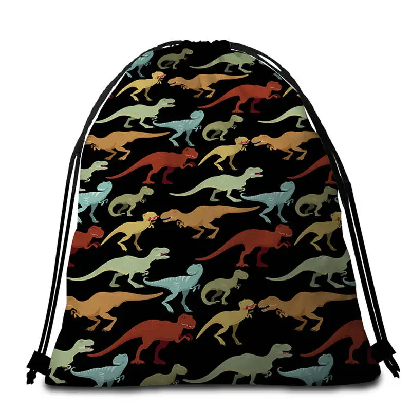 004 - Bag Постельное белье Outlet динозавр круглый пляжное полотенце Jurassic гобелен дети мультфильм карта мира микрофибра Большое банное полотенце для взрослых 150 см - Цвет: 004 - Bag