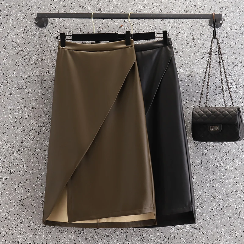 

Pu Irregular Leather Plus Large Size Oversize Korean Style Fashion Autumn Women'S Clothing Vintage 2021 Casual High Waist Skirts