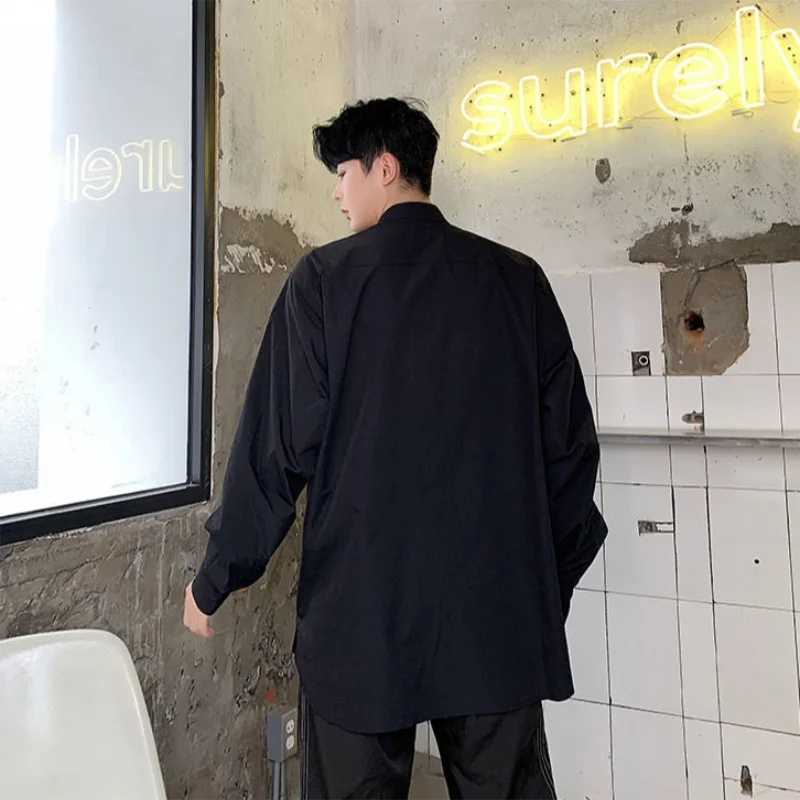 Men stand collar stitching loose large size casual jumper Japanese street style hip-hop stage style shirt clothes